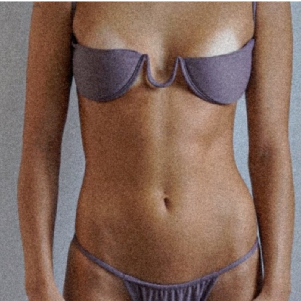 Purple Minimalist Bikini Set with Bandeau Top